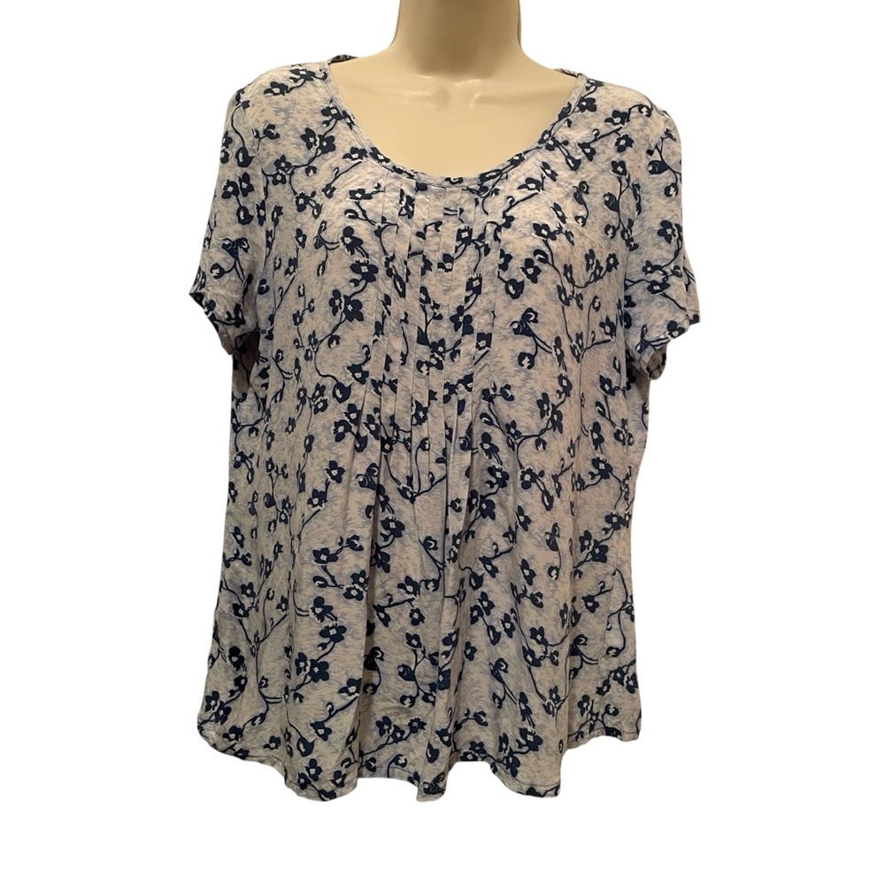 J Jill 100% Silk Top Blouse Womens SZ M Blue Boho Coastal Short Sleeve